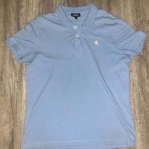 Express Men's Light Blue Short Sleeve Lion Logo Pique Polo Shirt Size L